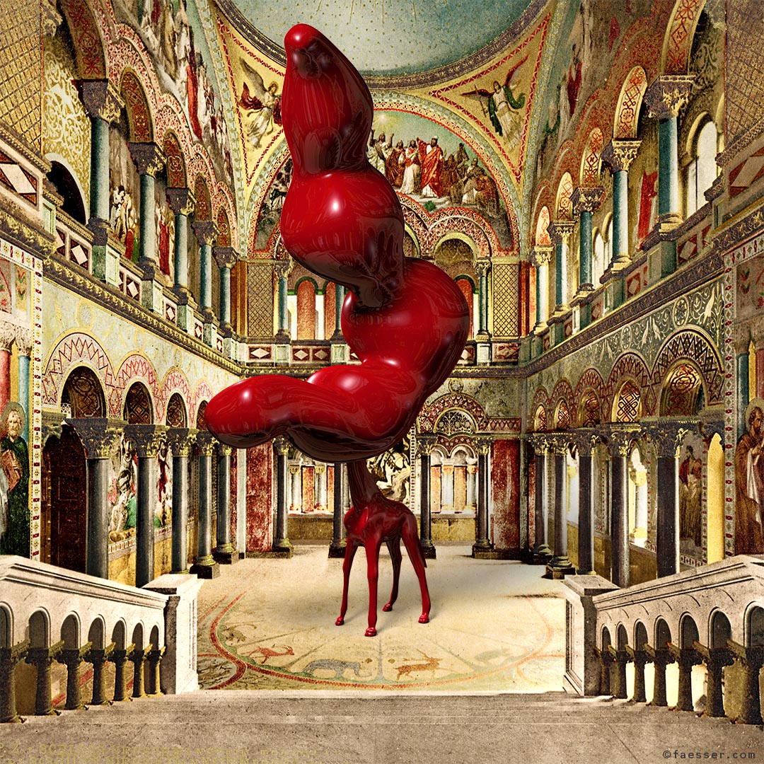 Cloud Hanger; giraffe sculpture with monstrous cloud for Neuschwanstein Castle; work of art as figurative sculpture; artist Roland Faesser, sculptor and painter 2016