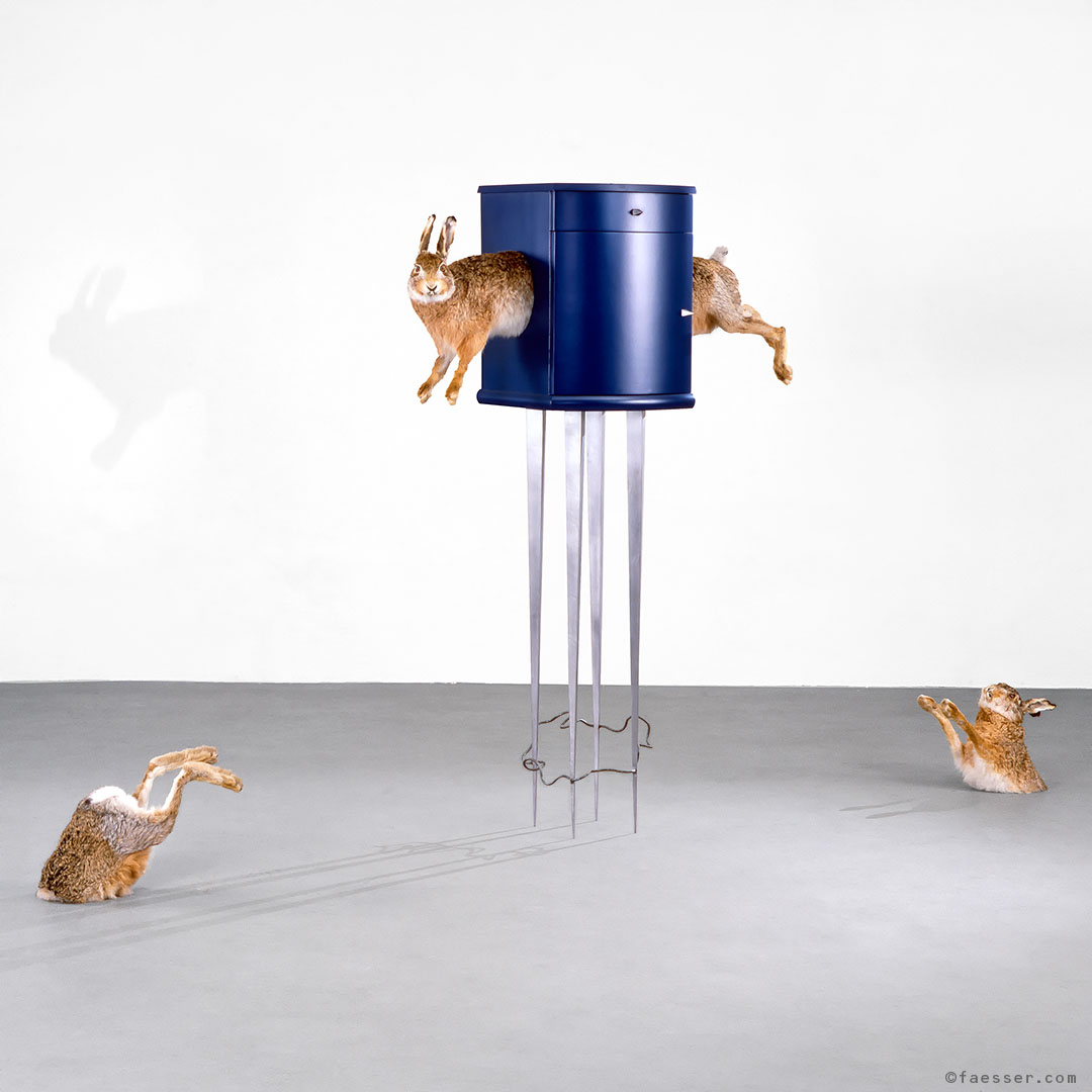 Rabbit-Trick: member of the functional sculptures; work of art; artist Roland Faesser, sculptor and painter 1987