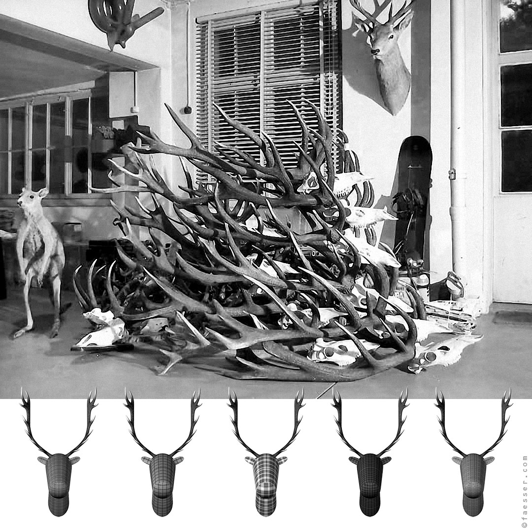 studio snapshot with all the trophies for the KARO project for the Federal State Museum Liechtenstein; work of art as figurative sculpture; artist Roland Faesser, sculptor and painter 2004